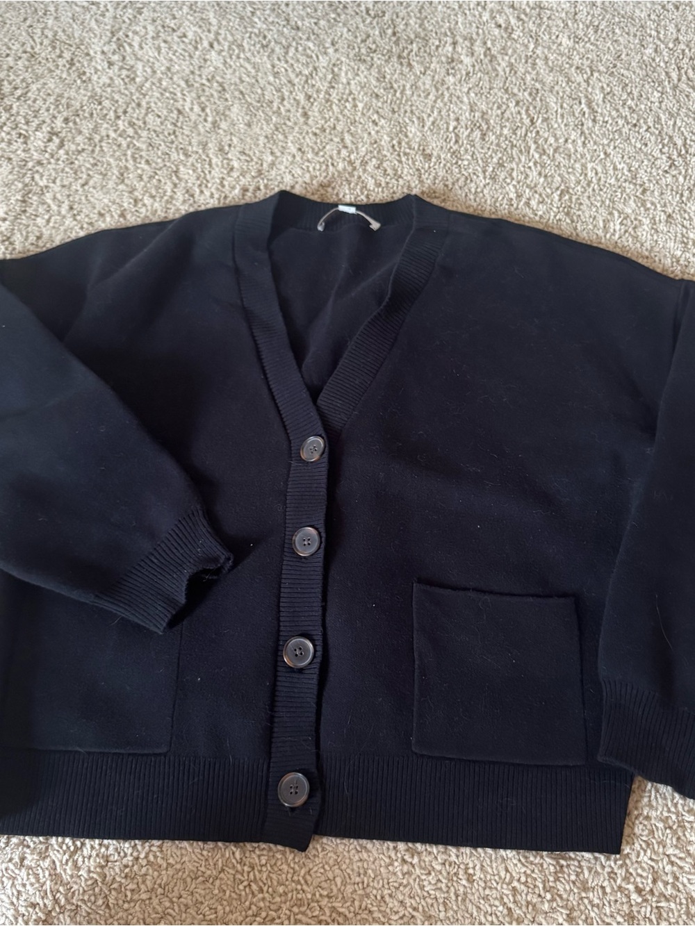 Black V-Neck Button Cardigan Sweater